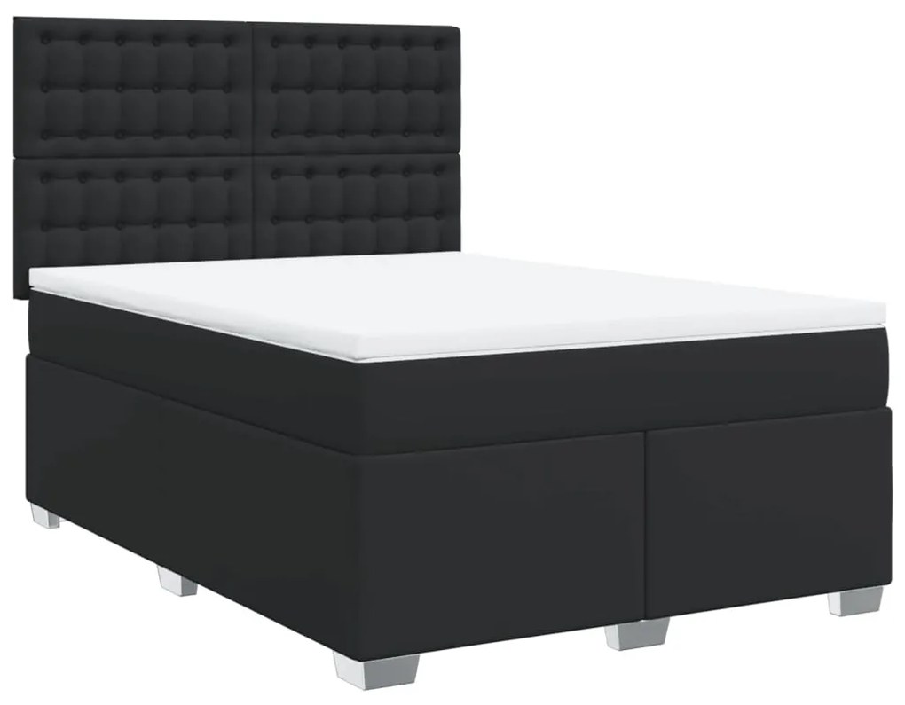 vidaXL Κρεβάτι Boxspring με Στρώμα Μαύρο 140x200εκ.από Συνθετικό Δέρμα