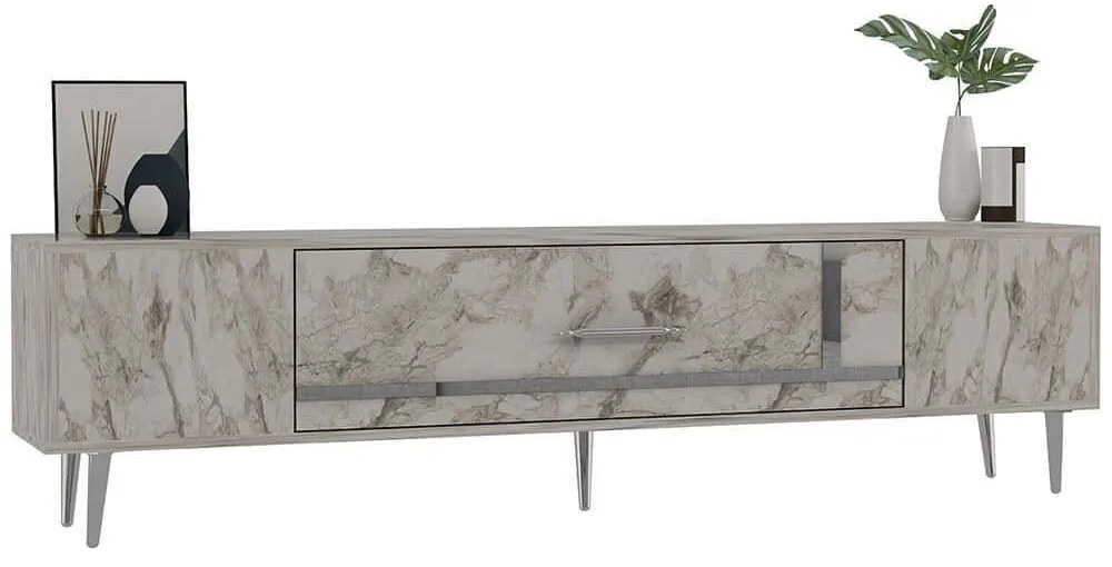 Έπιπλο Τηλεόρασης Dekop 475OLV3020 150x29,6x48,2cm Marble Effect White-Silver