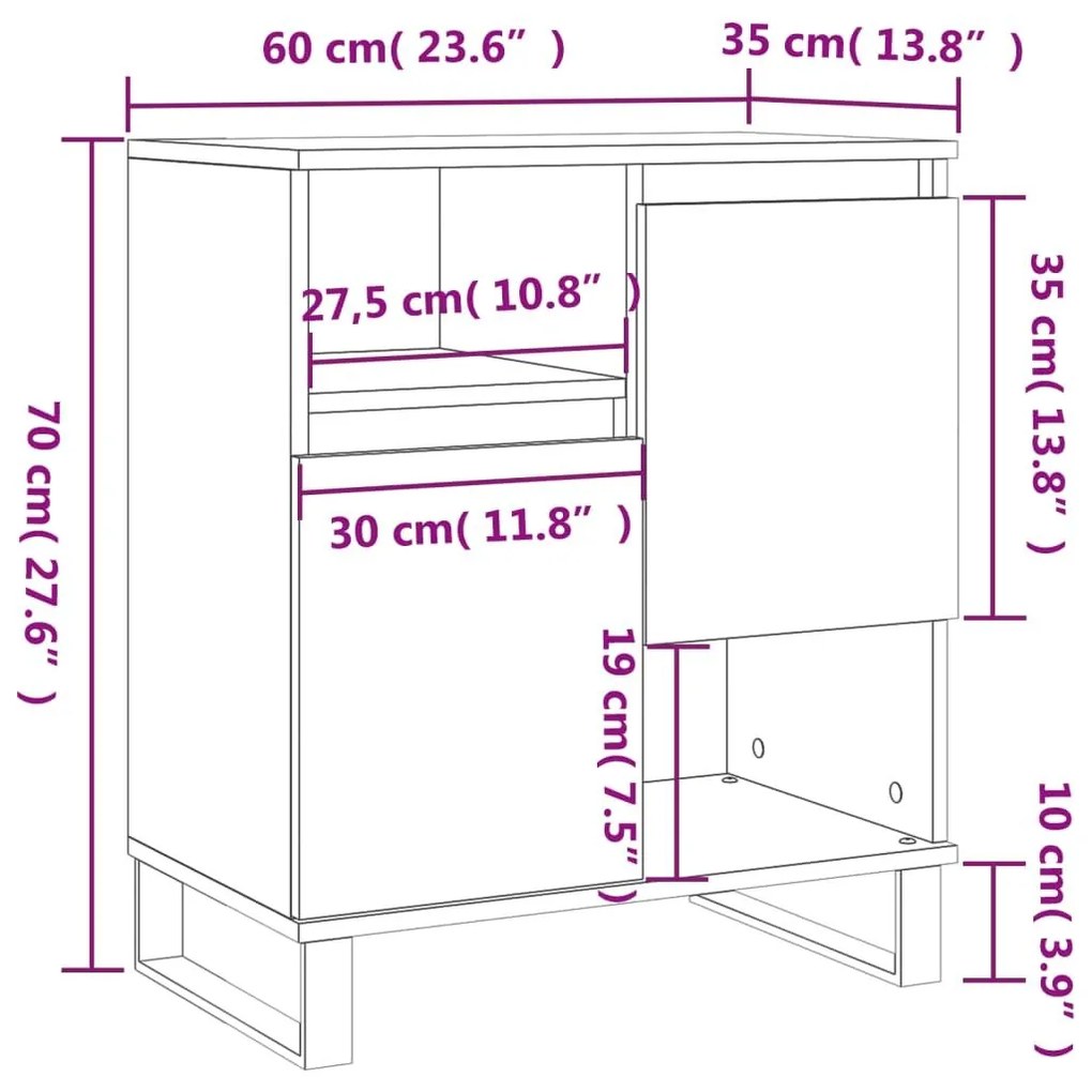 Ντουλάπι Γυαλιστερό Λευκό 60x35x70 εκ. από Επεξεργασμένο Ξύλο - Λευκό