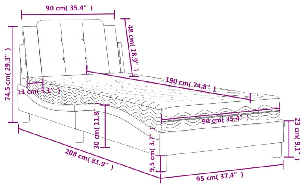 Κρεβάτι με Στρώμα Μαύρο/Λευκό 90x190 εκ. από Συνθετικό Δέρμα - Λευκό