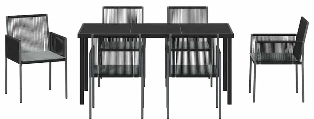 vidaXL Σέτ φαγητού για κήπο 7 pcs Μαύρο Ράτα PE