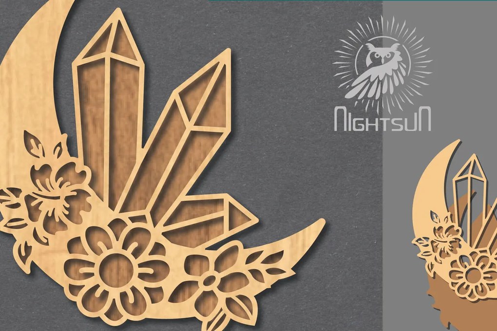 Σετ των 2 Intra απο ξύλο plywood 3mm-4mm πάχος - Διακόσμηση Chrystal Moon Cut Laser 3 Δίασταση 20x20 cm INTRAFABR-122555857