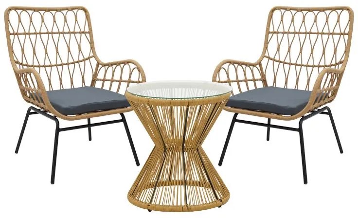 Σετ κήπου Naoki - Mabil 3 τεμ. pe rattan φυσικό - μαύρο μέταλλο 50x50x55 εκ.