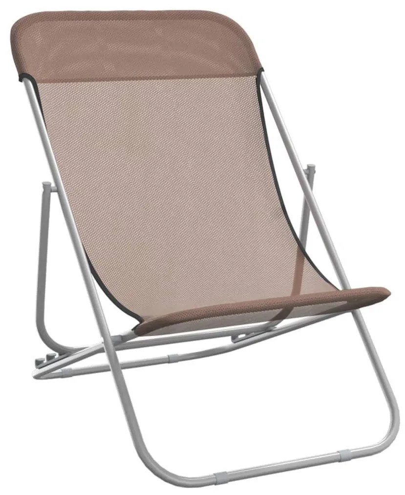 Καρέκλες Παραλίας Πτυσ. 2 τεμ. Καφέ Textilene&amp;Ατσάλι με Πούδρα - Καφέ