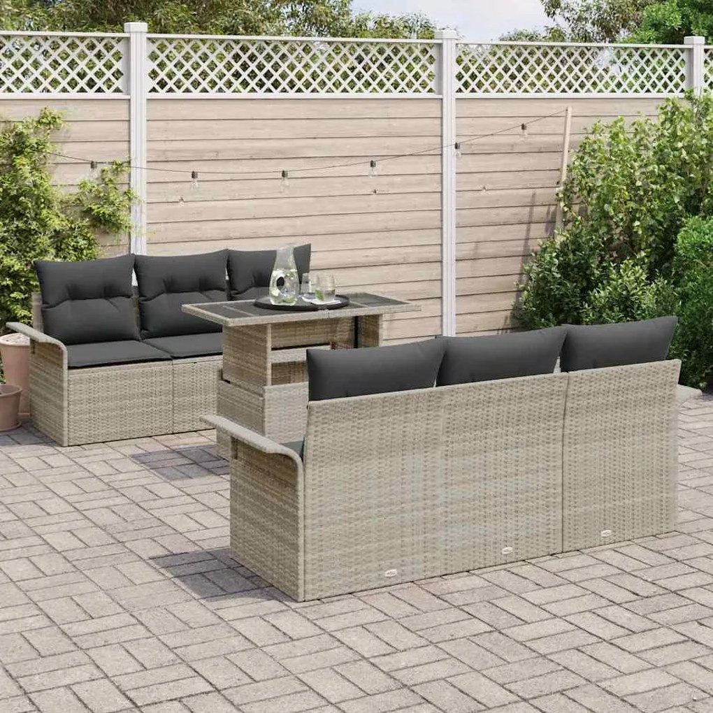 vidaXL Σετ Καναπέ Κήπου με μαξιλάρι 7 pcs Ανοιχτό γκρι Πολυ ράταν