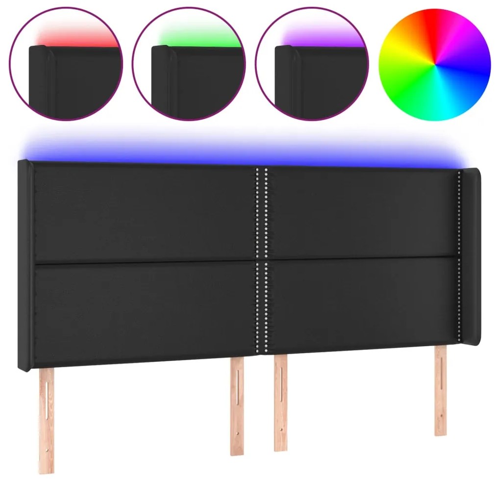 vidaXL Κεφαλάρι Κρεβατιού LED Μαύρο 183x16x118/128 εκ. Συνθετ. Δέρμα