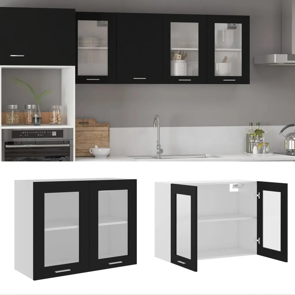 vidaXL Ντουλάπι Κρεμαστό με Τζάμι Lyon Μαύρο 80x31x60εκ. από