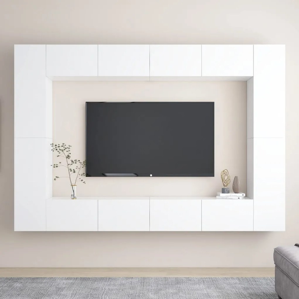 vidaXL Έπιπλα Τηλεόρασης Σετ 8 Τεμαχίων Λευκό από Επεξ. Ξύλο