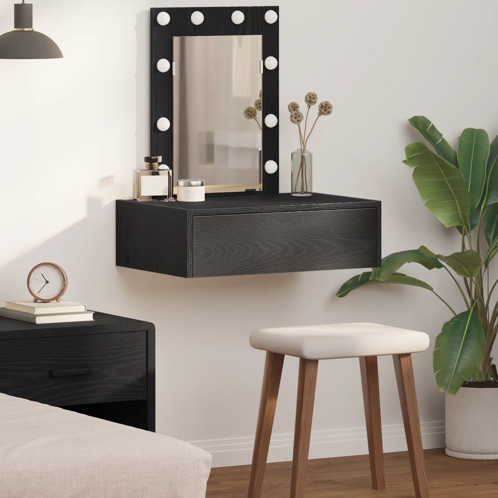 vidaXL Τραπεζάκι Μακιγιάζ Τοίχου με LED Φώτα - Μαύρη Δρυός