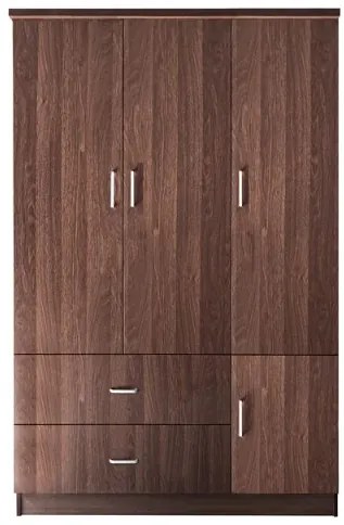 CLOSET Ντουλάπα Τετράφυλλη, 5 Ράφια, 2 Συρτάρια, Θέσεις για Κρεμάστρες, Απόχρωση Καρυδί