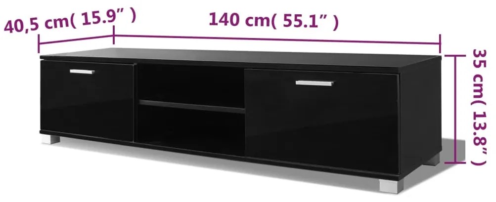 vidaXL Έπιπλο Τηλεόρασης Γυαλιστερό Μαύρο 140 x 40,5 x 35 εκ.