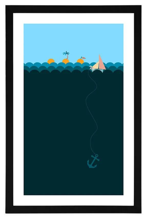 Αφίσα με παρπαστού Μαγική θάλασσα με βάρκα - 60x90 silver
