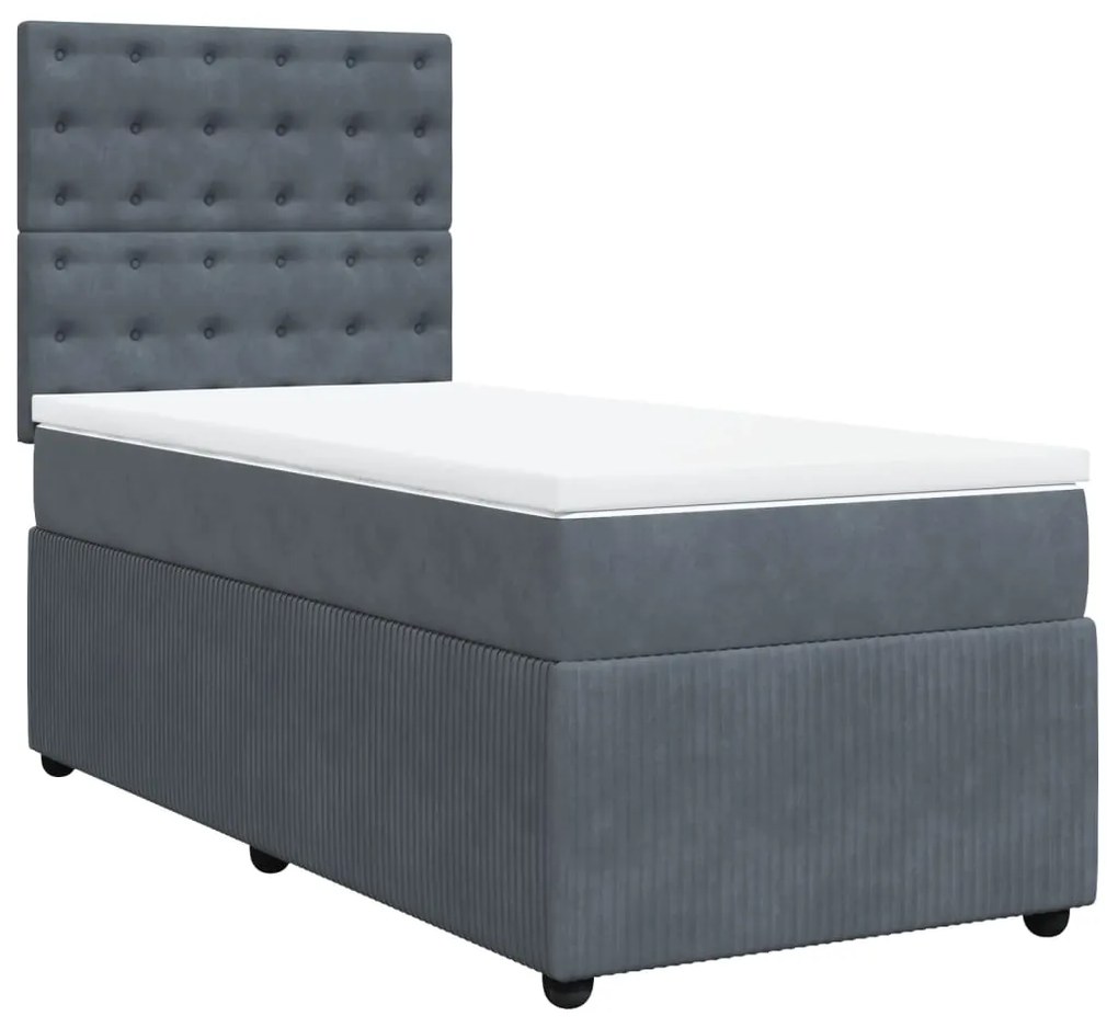 vidaXL Κρεβάτι Boxspring με Στρώμα Σκούρο Γκρι 90x190 εκ. Βελούδινο