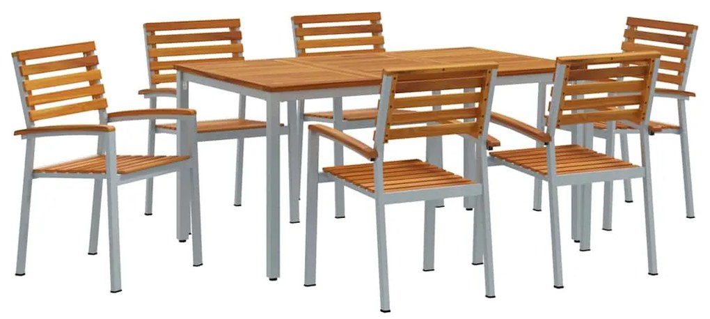 vidaXL Σέτ φαγητού για κήπο 7 pcs Γκρι και καφέ 150 x 90 x 75 cm