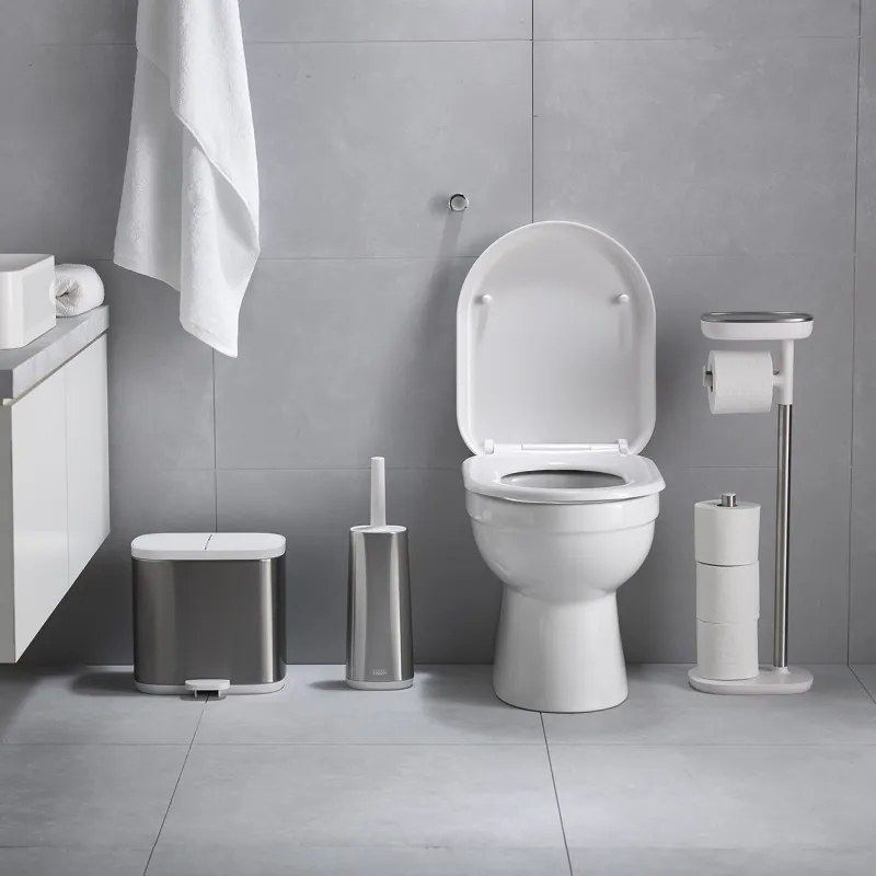 Βούρτσα τουαλέτας Joseph Joseph Flex 70517, Εύκαμπτη κεφαλή σχήματος D, Ανοξείδωτο, Λευκό/Inox