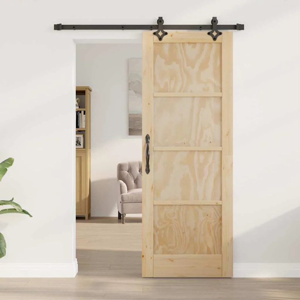 vidaXL Σετ Συρόμενης Πόρτας Φυσικό και μαύρο 73.5 x 198.5 εκ.