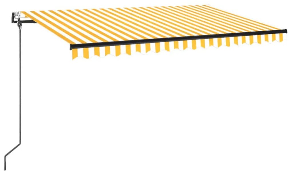 vidaXL Τέντα Αυτόματη με LED &amp; Αισθ. Ανέμου Κίτρινο/Λευκό 450x350 εκ.
