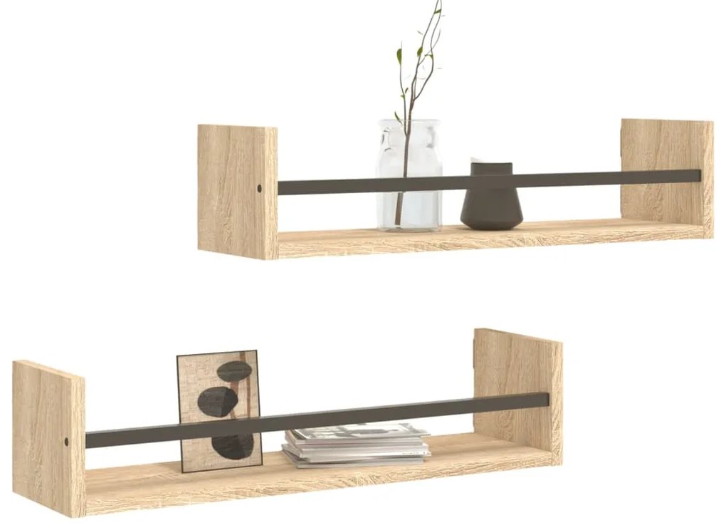 vidaXL Ράφια Τοίχου με Μπάρα 2 τεμ. Sonoma Δρυς 60 x 16 x 14 εκ.
