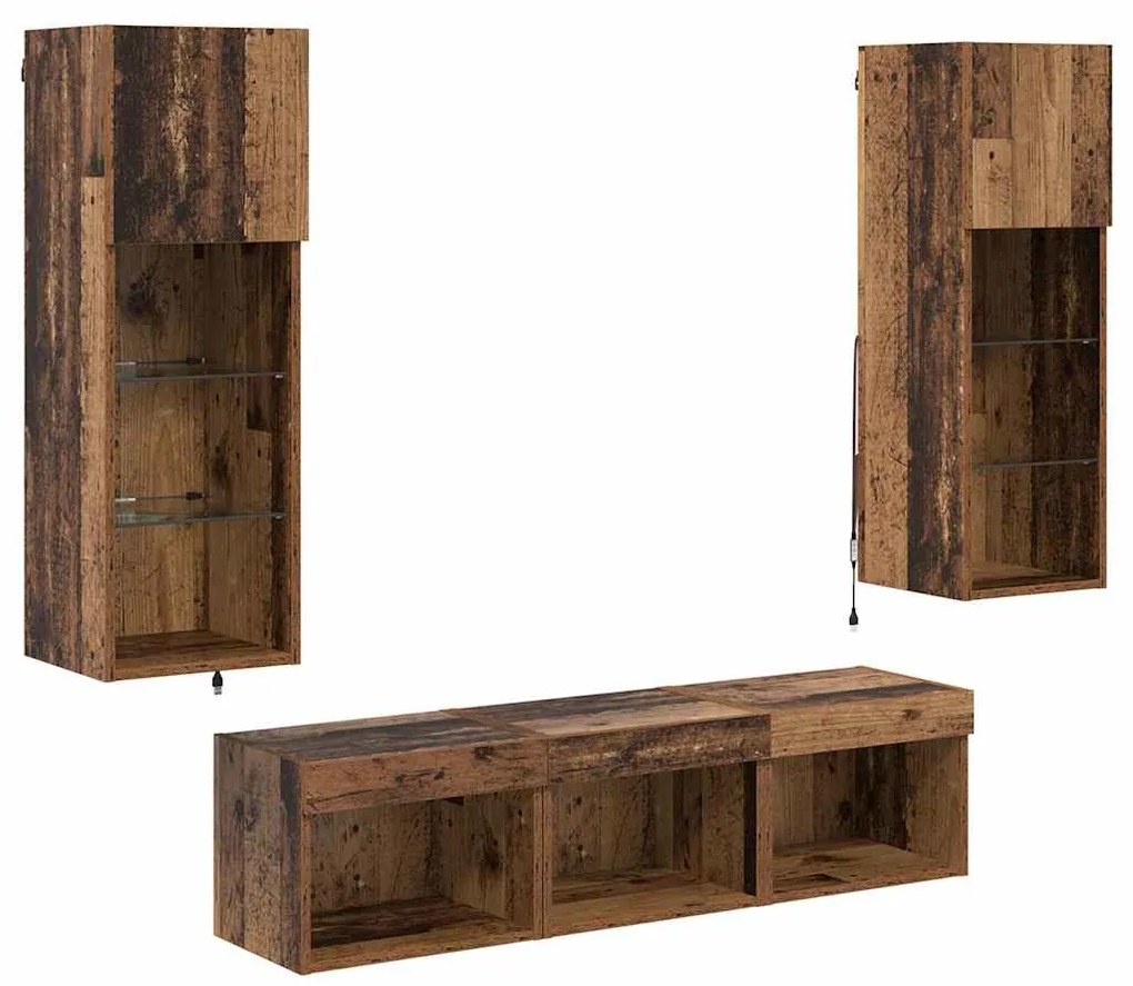 vidaXL Μονάδες Τοίχου Τηλεόρασης 5 pcs Μαύρη Οξυά Επεξεργασμένο ξύλο