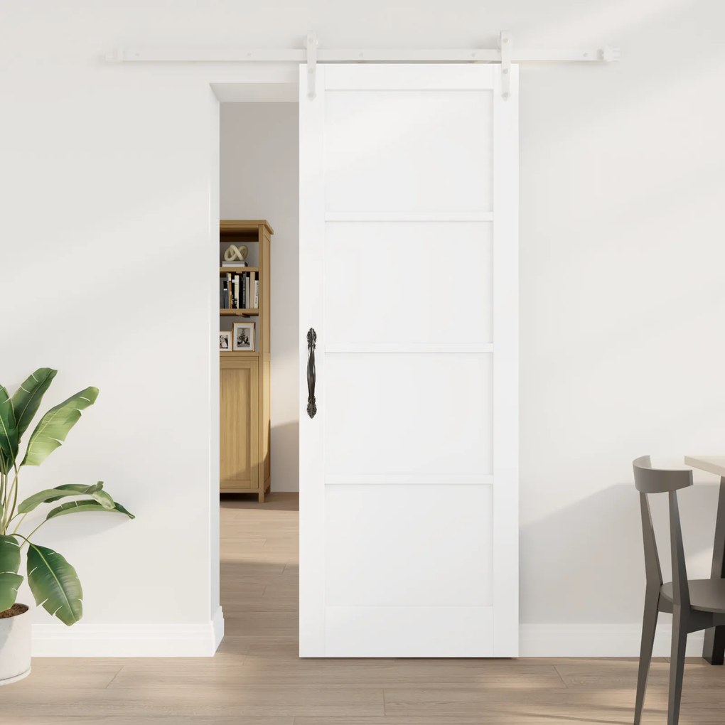 vidaXL Συρόμενη Πόρτα με Σετ Εξαρτημάτων Λευκή 78x211 εκ Συμπαγές Ξύλο Πεύκου