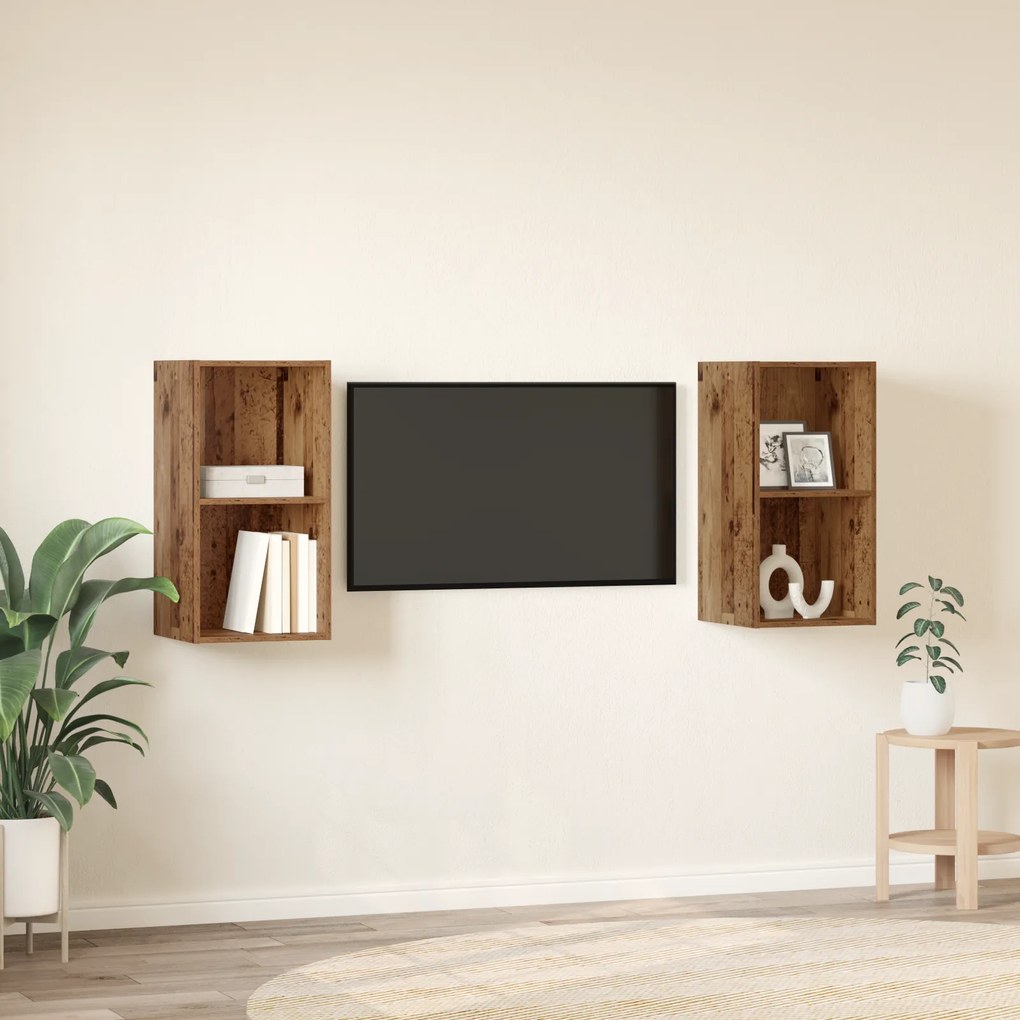 vidaXL Τηλεοπτική Κάβα Τοίχου 2 pcs Παλιό ξύλο 37 x 37 x 72 εκ