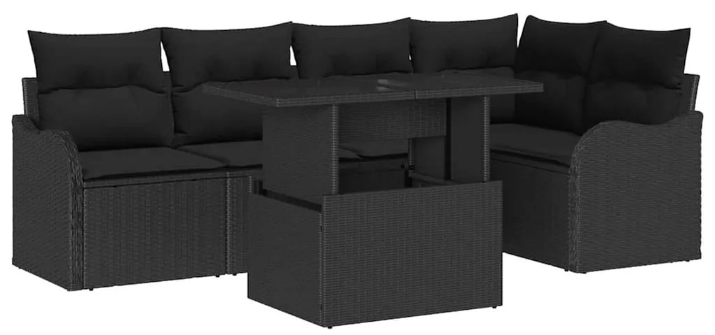 vidaXL Σετ Καναπέ Κήπου με μαξιλάρι 6 pcs Μαύρο Πολυ ράταν