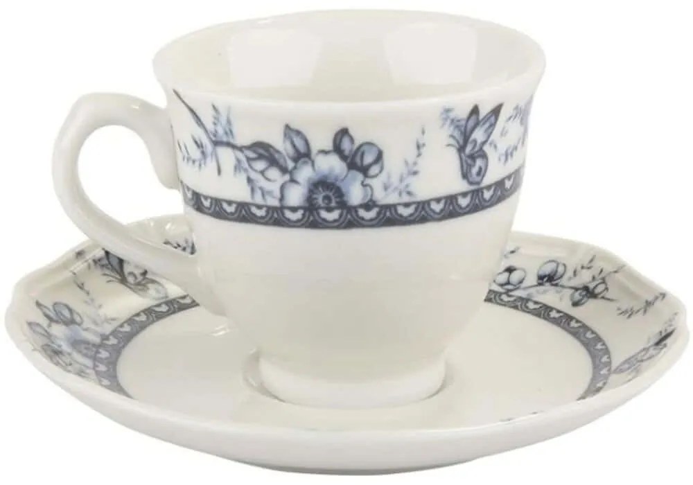 Φλυτζάνια Καφέ Με Πιατάκια Tiffany (Σετ 6Τμχ) PR24324B09 100ml White-Blue Oriana Ferelli® Πορσελάνη
