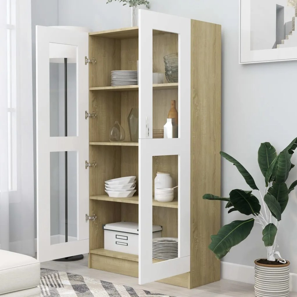 vidaXL Βιτρίνα Λευκό/Sonoma Δρυς 82,5 x 30,5 x 150 εκ. Μοριοσανίδα