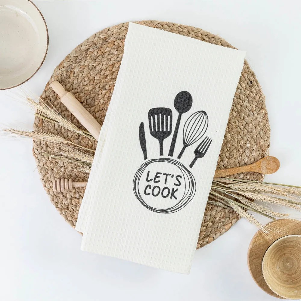 Ποτηρόπανα Κουζίνας Waffle Let&#039;s Cook - 50 x 70 cm - Βεραμάν - Borea