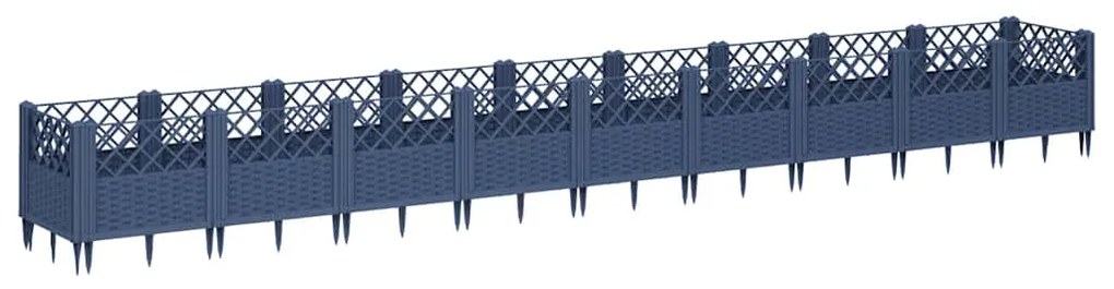 vidaXL Ζαρντινιέρα με Πασσάλους Μπλε Γκρι 363,5x43,5x43,5εκ. Πολυπροπυλένιο