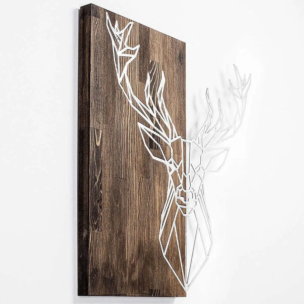 Διακοσμητικό Τοίχου Deer 899SKL2244 56x58cm Walnut-Silver Wallity Μέταλλο,Ξύλο