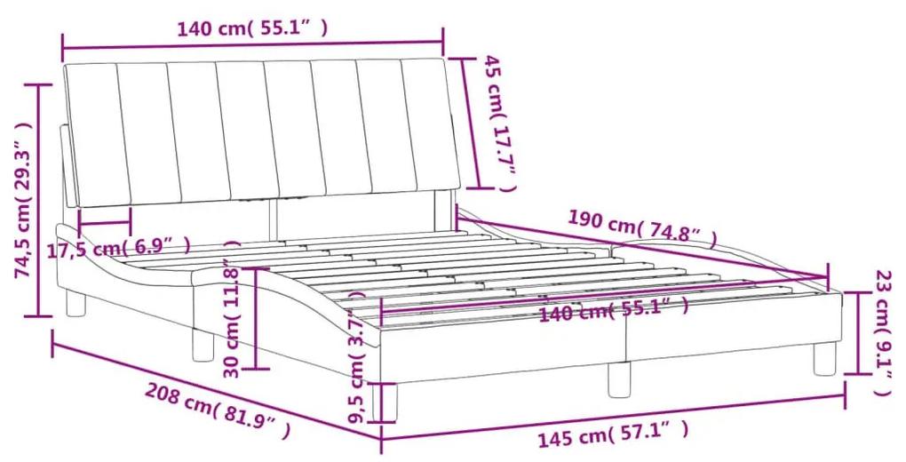 Πλαίσιο Κρεβατιού με Κεφαλάρι Αν. Γκρι 140x190 εκ. Βελούδινο - Γκρι