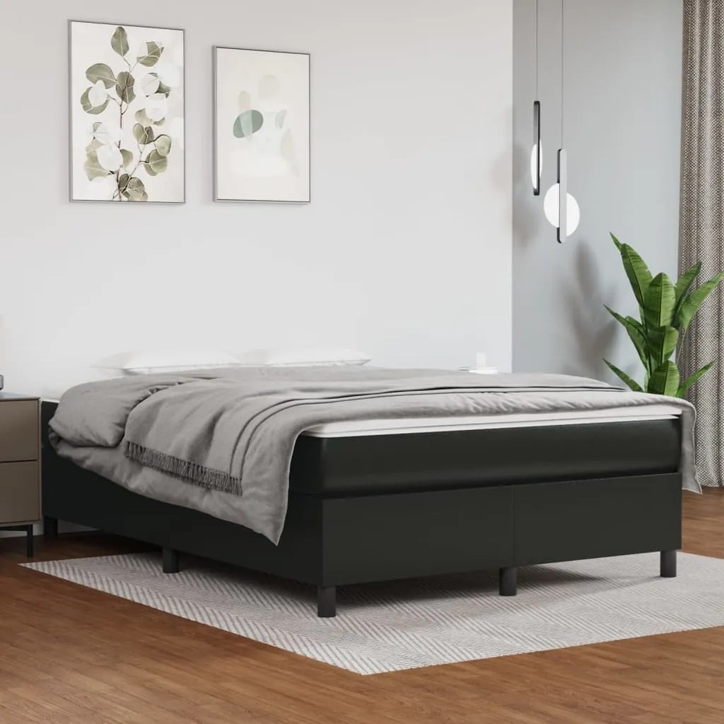 vidaXL Κρεβάτι Boxspring με Στρώμα Μαύρο 140x200εκ.από Συνθετικό Δέρμα