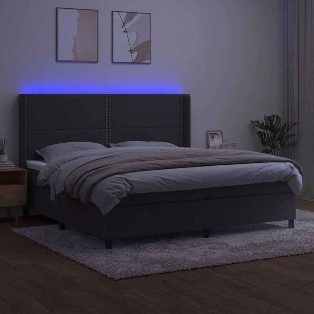 ΚΡΕΒΑΤΙ BOXSPRING ΜΕ ΣΤΡΩΜΑ &amp; LED ΣΚ. ΓΚΡΙ 200X200ΕΚ. ΒΕΛΟΥΔΙΝΟ 3139524