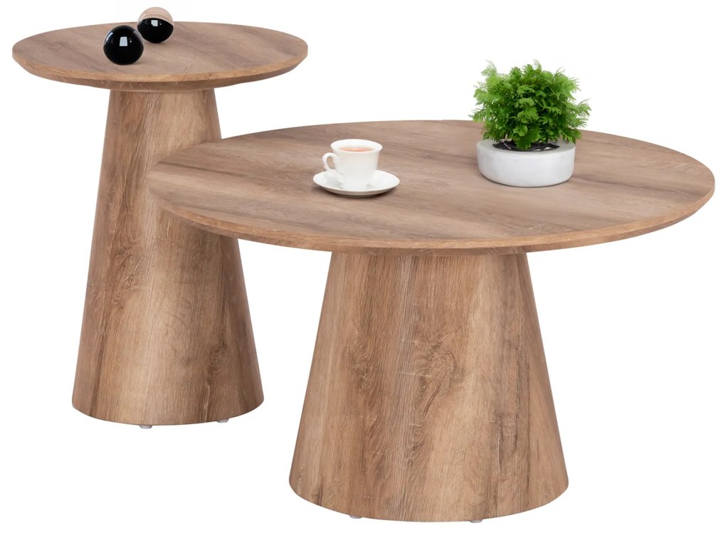 ΣΕΤ 2ΤΜΧ ΤΡΑΠΕΖΙΑ ΣΑΛΟΝΙΟΥ KARAN HM21085 MDF ΦΥΣΙΚΟ ΞΥΛΟΥ Φ80εκ &amp; Φ45εκ