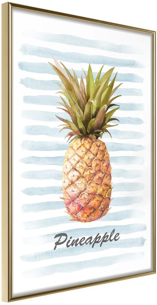 Αφίσα - Pineapple on Striped Background - 20x30 - Χρυσό - Χωρίς πασπαρτού