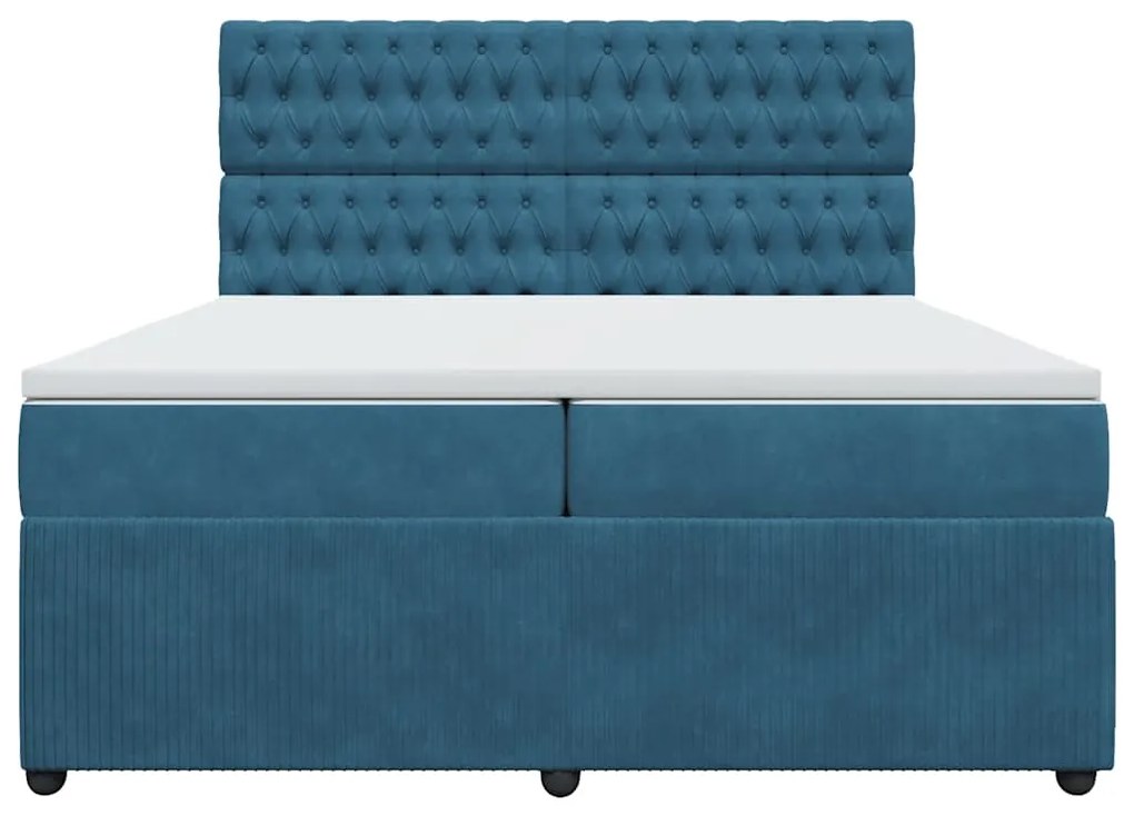 vidaXL Κρεβάτι Boxspring με Στρώμα Μπλε 200x200 εκ. Βελούδινο