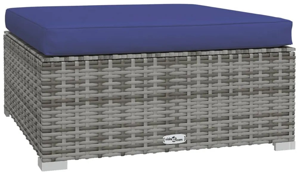 vidaXL Υποπόδιο Κήπου Γκρι 70x70x30 εκ. Συνθετικό Ρατάν με Μαξιλάρι