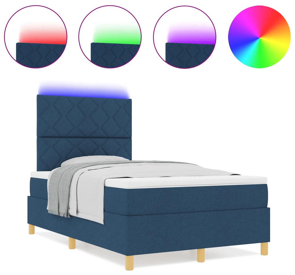 vidaXL Box Spring Bed με Στρώμα & LED Μπλε 120x200 εκ. Ύφασμα