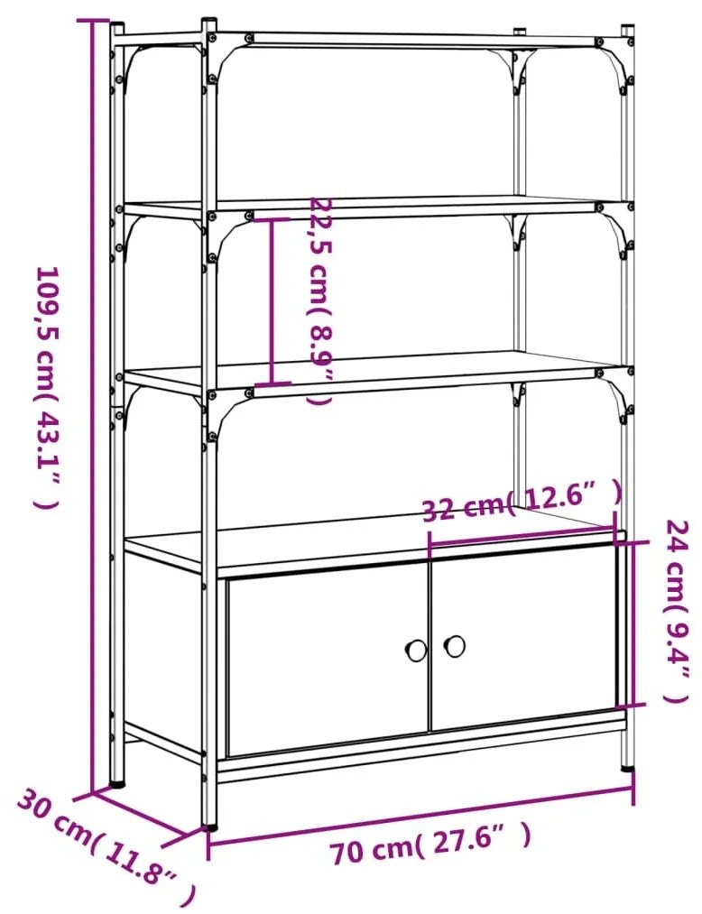 Βιβλιοθήκη 3 Επιπέδων Γκρι Sonoma 70x30x109,5 εκ. Επεξεργ. Ξύλο - Γκρι