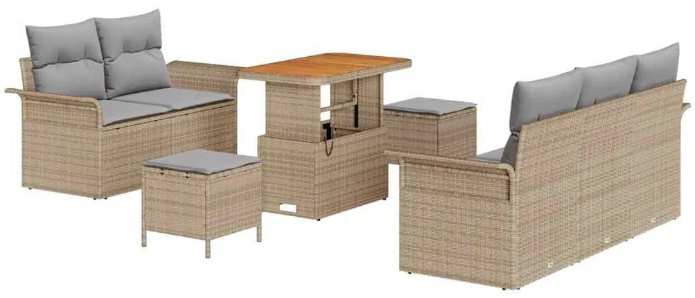 vidaXL Σετ Καναπέ Κήπου Ρυθμιζόμενο ύψος 8 pcs Μπεζ συνθετικό ρατάν
