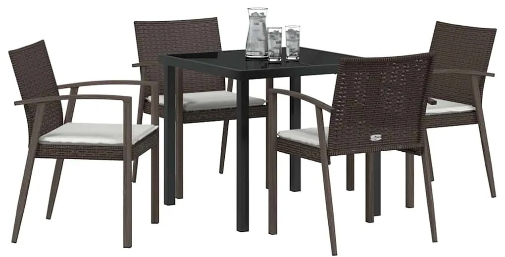 vidaXL Σέτ φαγητού για κήπο 5 pcs Καφέ Πολυ ράταν