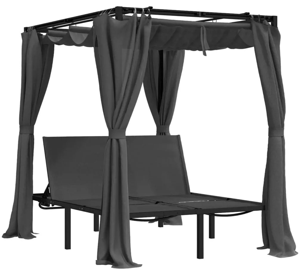 vidaXL Ξαπλώστρα Διπλή με Πλαϊνές και Πάνω Κουρτίνες Ανθρακί