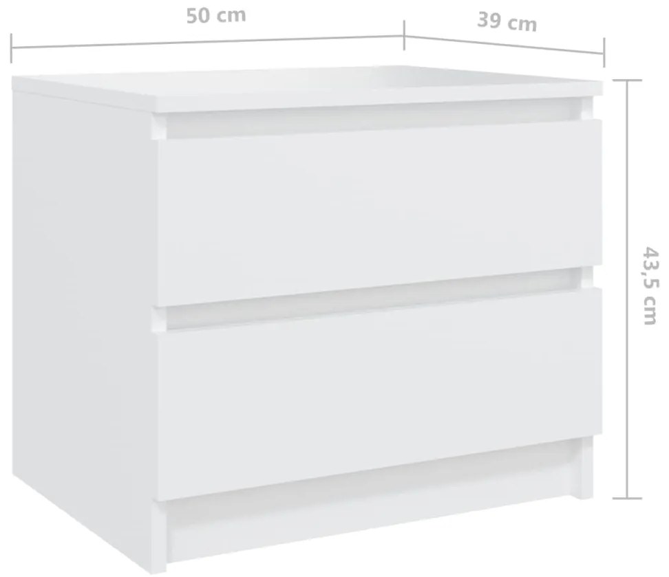 vidaXL Κομοδίνα 2 τεμ. Λευκά 50 x 39 x 43,5 εκ. από Επεξεργασμένο Ξύλο
