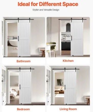 VEVOR Sliding Barn Door with Hardware Kit 762 x 2134mm MDF Panel PVC Surface