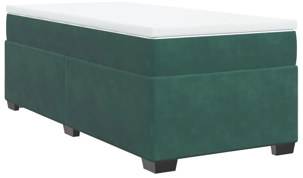 vidaXL Κρεβάτι Boxspring με Στρώμα Σκούρο Πράσινο 90x190 εκ. Βελούδινο