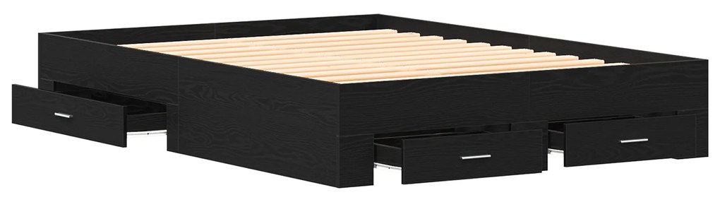 vidaXL Κρεβάτι με Συρτάρια Μαύρο Δρυς 135x190 εκ. Μηχανικά Ξύλα