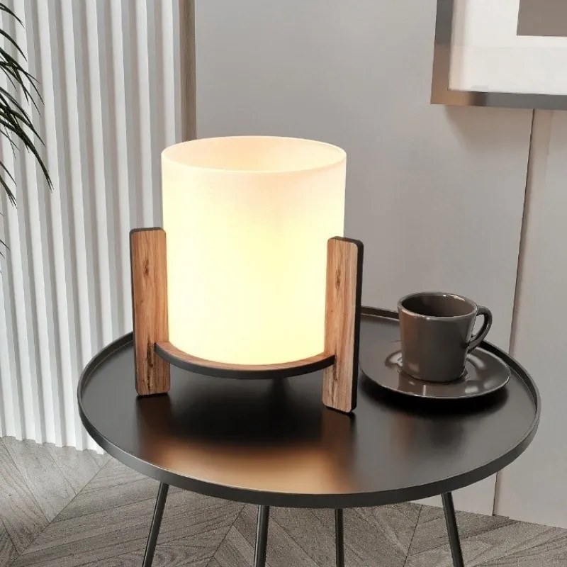 Megapap Φωτιστικό Επιτραπέζιο Pine E27 Mdf - Ύφασμα Pvc Καρυδί - Κρεμ