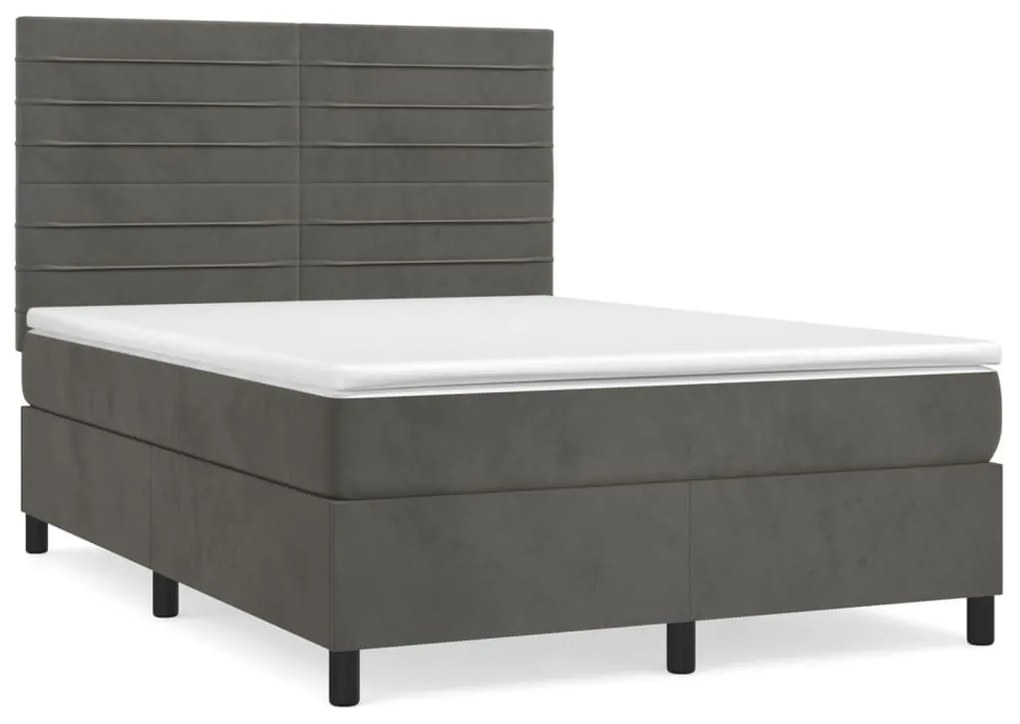 Κρεβάτι Boxspring με Στρώμα Σκούρο Γκρι 140x190 εκ. Βελούδινο - Γκρι