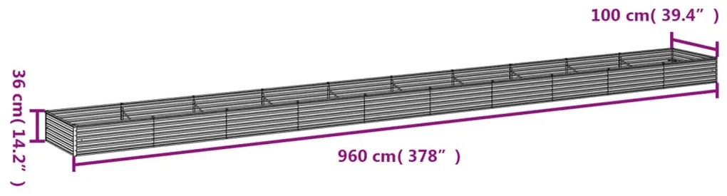 Ζαρντινιέρα 960 x 100 x 36 εκ. από Ατσάλι Σκληρυθέν στον Αέρα - Καφέ